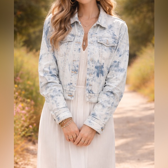Free People Blue and White Jean Jacket - Picture 3 of 11